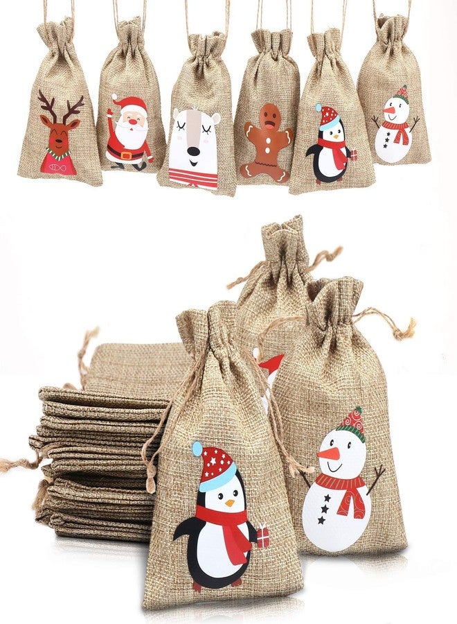 LOKIPA Christmas Jute Burlap Bags, Xmas Jute Linen Burlap Drawstring Gift Treat Candy Bag for Xmas Favors (12) - Image 1